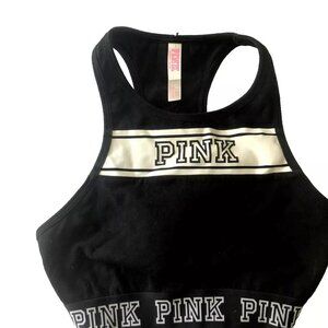 Victoria's Secret PINK Sports Bra Crop Haut Court Sz s/p AAC Black White